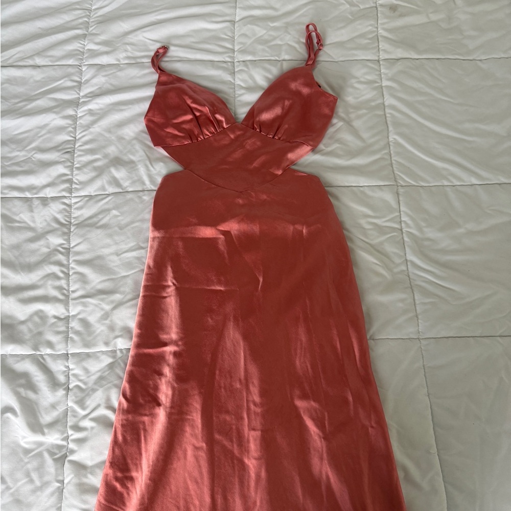 Lulu's Coral Cutout Satin Evening Dress